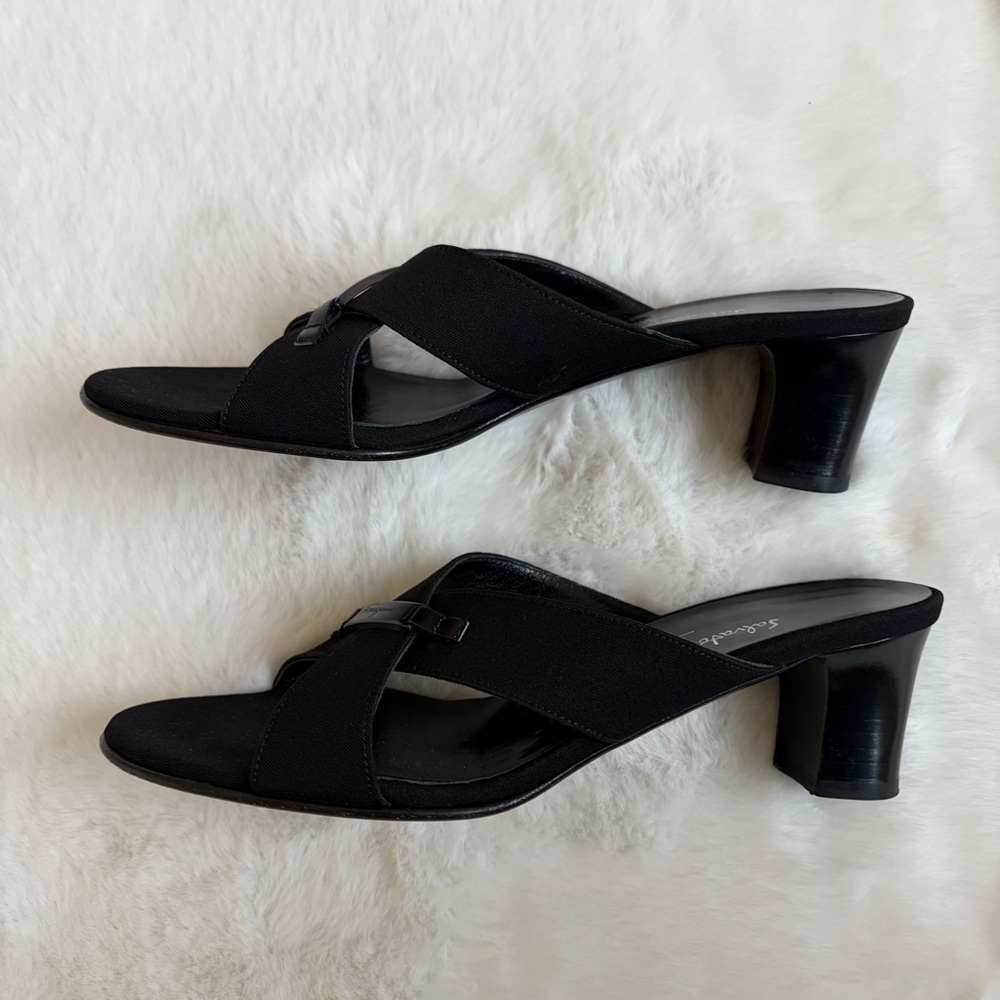 Salvatore Ferragamo Black Slip-On Heeled Sandals | 6.5 2 A - Picture 9 of 13